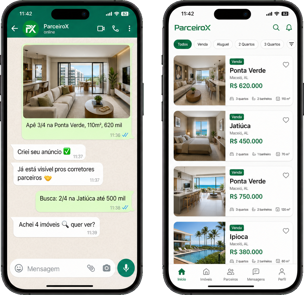 ParceiroX no WhatsApp e no app: anuncie e busque imóveis por mensagem